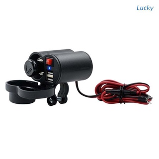 Lucky Motorcycle 12V Cigarette Lighter Socket Power 5V 2.1A Dual USB Charger Switch