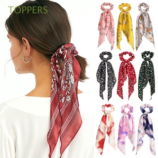 toppers moda mujeres accesorios de pelo punto impresión floral scrunchies cola de caballo bufanda cinta elástica diademas vintage niñas lazo cuerda lazos (1)
