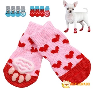 APASIONADO 4Pcs/set New Puppy Boots Candy Color Knitted Socks Dog Shoes Pet Supplies Fashion Paw Protectors Cats Shoe Anti-Slip/Multicolor