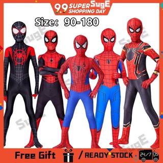 【Suge】Traje de Halloween do Homem-Aranha Cosplay Boy T-shirt Fato Super-herói Body Macacão para show de festa infantil