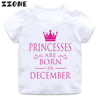 Bebé niñas camisetas princesa nacen en julio-DEC impresión camiseta niños divertido cumpleaños presente ropa niños manga corta camiseta gráfica camisetas