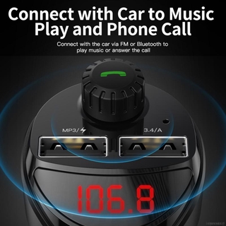 Cargador de coche FM transmisor Bluetooth Audio del coche reproductor MP3 tarjeta TF Kit de coche 3.4A Dual USB cargador de teléfono (6)