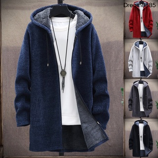 [DM MJkt] Men Autumn Winter Long Sleeve Plush Liner Sweater Zipper Knitted Coat Cardigan