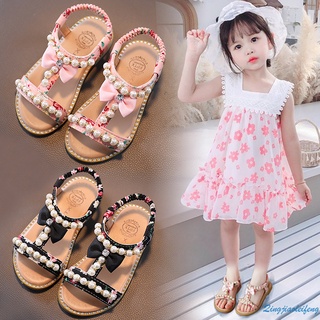 bebé niñas boho perla con cuentas sandalias de flores niñas bowknot tanga plana sandalias de playa gladiador princesa zapatos