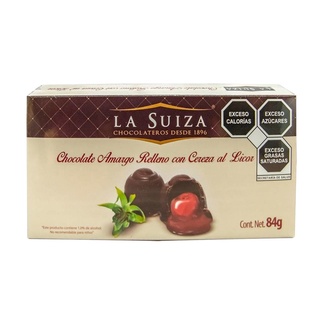 Chocolate amargo La Suiza rellenos de cereza al licor 84 g