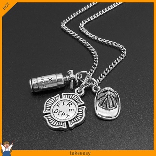 Unisex Fire Extinguisher Shape Pendant Chain Necklace Firefighter Jewelry Gift