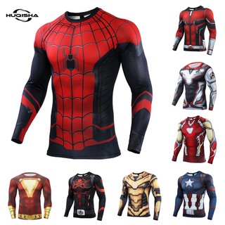 Nueva Marvel Spiderman Verano Camisetas Hombres Moda Casual Compresión Manga Larga Cosplay Disfraz Camisa