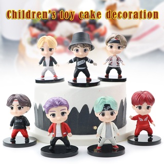 7pcs Bangtan Boys BTS Groups Doll Model Cute Anime Character Mini Figures Christmas Birthday Gift Toys for Children