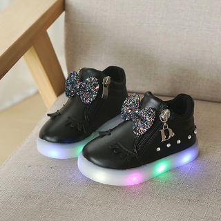 Autumn Children Girls LED Lights Shoes Fashion Soft Casual Walking Shoes kasut (3)