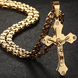 Collares colgantes de cruz para hombre de acero inoxidable cadena de eslabones bizantinos