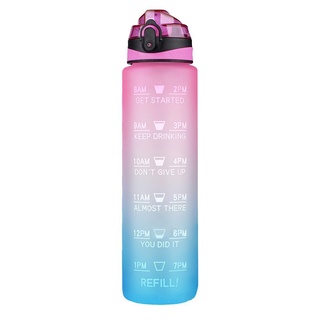 Botella de agua de 1 l con marcador de tiempo de paja Tritan libre de BPA deportes y Fitness hervidor de agua al aire libre gimnasio