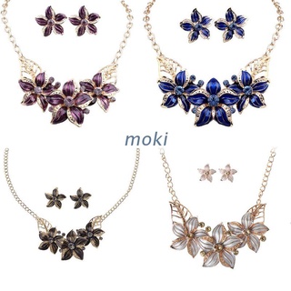 mok. set de aretes/pendientes de cristal chapados en oro con flores y flores a la moda para mujer