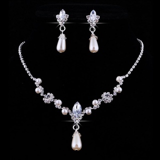 [Iffarfair] Bridal Super Glamor Wedding Faux Pearls Rhinestone Necklace Earrings Jewelry Set .