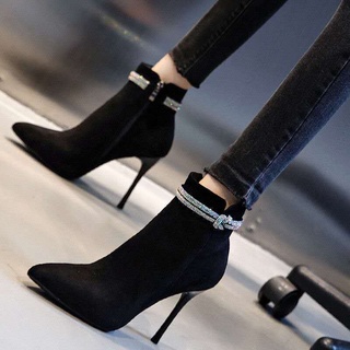 Botas de tacón alto para mujer Dadong2021Nuevas botas de tobillo finas puntiagudas combinables para Otoño e Invierno