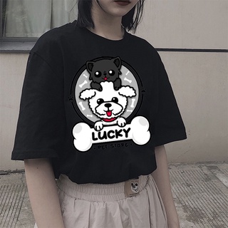 honeypeach lucky dog casual impreso camiseta ins suelta jersey de manga corta t-shirt