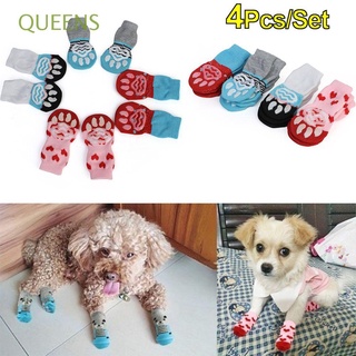 QUEENS 4Pcs/set Fashion Puppy Boots Paw Protectors Knitted Socks Dog Shoes New Candy Color Pet Supplies Cats Shoe Anti-Slip/Multicolor