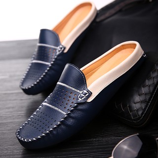 Los hombres clásicos hechos a mano de cuero genuino zapatillas de casa de moda zapatos de oficina