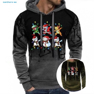 sunthere All Match Men Sweatshirt Christmas Print Pullover Hoodie Casual Streetwear