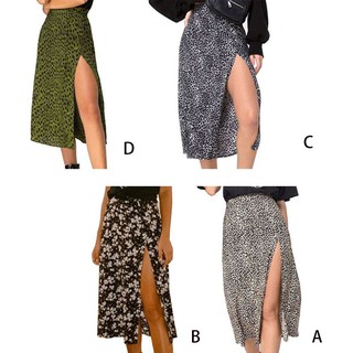 (One piece) US print high waist stretch split skirt