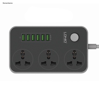Xd LDNIO 2m AC 100-250V 6 USB Ports 3 Outlets Power Strip Socket Charger Adapter