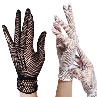[Elegant Ladies Short Lace Gloves ][New Sheer Fishn Net Black White Prom Party Gloves][Female's Fashionable Soild Color Mittens] (7)
