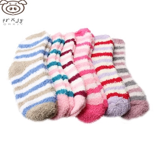 6 pares de calcetines cálidos de rayas de colores para mujer/calcetines suaves peludos para mujer talla 9-11