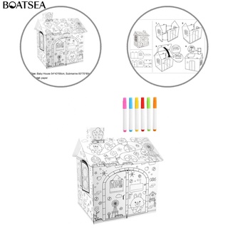 (boatsea) 2 estilos de cartón playhouse paper house graffiti pintura juguete forma creativa para niños