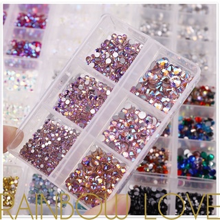 [paquete de 1 caja de láminas de uñas] [3D mezcla tamaños diamantes de imitación Flatback uñas de cristal arte] [calcomanía de uñas de transferencia de agua] [accesorios de manicura DIY]