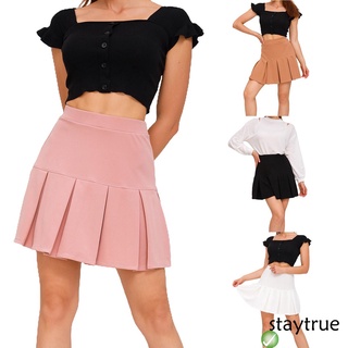 tl mini falda plisada para mujer, elástico casual, cintura alta, color sólido