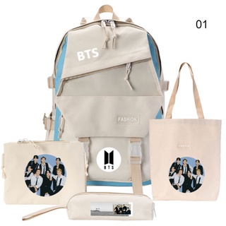 4 unids/Set BTS Theme Casual mochila/bolso cruzado/bolso con bolsa de lápices Set de moda para Fans (9)