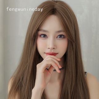 Fengwunineday moda medio punto flequillo peluca femenina pelo largo reparación natural clavícula pelo recto peluca tocado