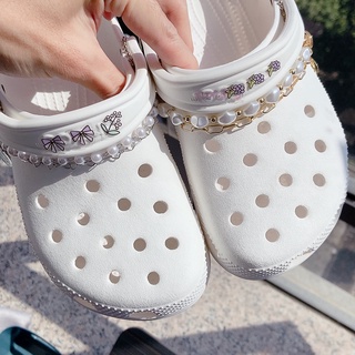 Love Doble Cadena crocs Moda Decoración De Zapatos Diamante Metal Perla DIY-Accesorios