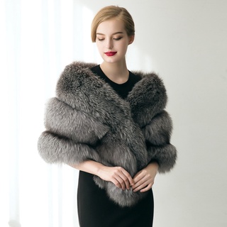 Liva Girl Women's faux Fur Collar Shawl Grey Color Soft Imitated Fox Fur (6)