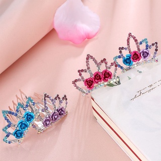 heyies lindo pelo joyería mini corona horquilla peine rosa flor niñas moda cristal rhinestone accesorios de pelo delicado fiesta de cumpleaños regalo para niñas niños regalo (3)