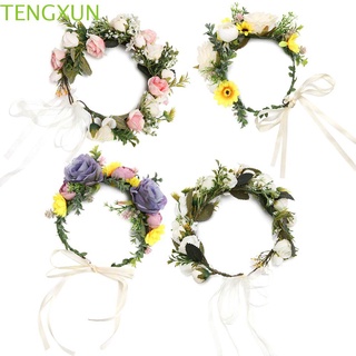 TENGXUN Moda Diademas de flores Festival Accesorios para el cabello Corona de boda Mujeres Muchacha Ajustable Decoración del hogar corona