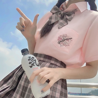 jk camisa mujer verano 2021 estudiante de manga corta verano nuevo bordado uniforme cuello polo desgaste interior ropa exterior camisa