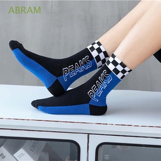 ABRAM Transpirable Calcetines de tablero de ajedrez Cómodo Calcetines de tubo medio Calcetines de hombre Geometría Algodón Azul negro Moda Mujer Cuadros Estilo coreano