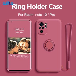 Phone case Redmi Note 10 Note10 Pro Max 10s 10 S Case Liquid Silicone Ring Holder Strap Soft Back Cover For Xiaomi Redmi Note 10 Note10 Pro