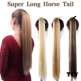 32 pulgadas cola de caballo de extensión de la correa de estilo largo recto peluca sintética