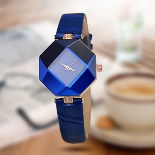 reloj de pulsera de cuarzo de cuero cristal con geometría de corte gema/reloj de pulsera para mujer/reloj de 5 colores