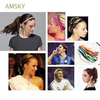 AMSKY Sports Gym Hairbands Running Hair Head accesorios elásticos bandas de cabeza antideslizante Yoga Fitness señoras niñas diadema/Multicolor