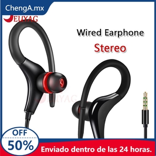 🔥Promotion🔥 Auriculares estéreo con gancho para la oreja, audífonos deportivos de 3,5mm para correr, con bajos y micrófono para iPhone, Samsung, IOS y Android .