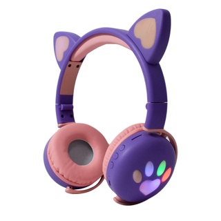 Buytiti Audífonos Bluetooth diadema con almohadilla acolchonada entrada micro SD oreja y huellas de gato con luz KTP-101 (2)