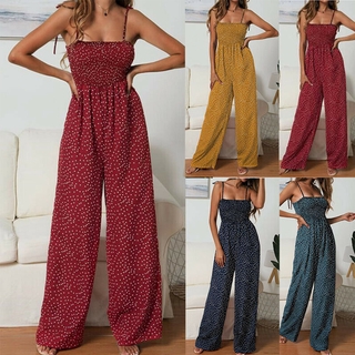 LINDA Bandage Playsuit Casual Romper Jumpsuit Strappy Holiday Wide Leg Sleeveless Ladies Polka Dot Beach Pants/Multicolor (6)