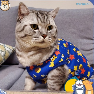 Sg--Mascota cachorro de dibujos animados impresión botón cierre pijamas chaleco ropa de hogar gato vientre ropa