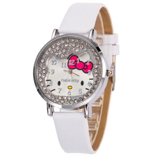 Nuevo reloj de cuarzo analógico de cuero de Hello Kitty con diseño de dibujos animados para mujer (5)