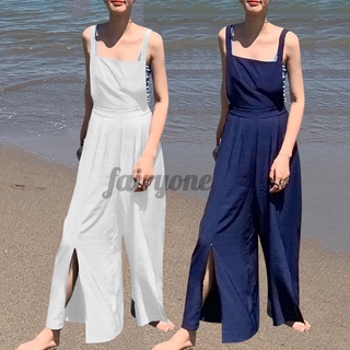 FAIRY Womens Summer Backless Wide Leg Sleeveless Long Jumpsuit