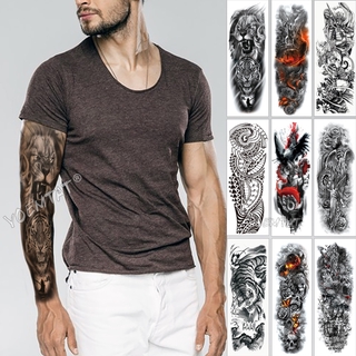 gran brazo manga tatuaje boceto león tigre impermeable personalidad temporal tatoo pegatina salvaje feroz animal hombres completo (1)