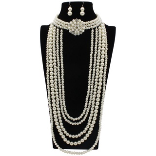 europea y americana famosa moda adorno diamante perla flor collar largo adorno suéter cadena joyería mujeres