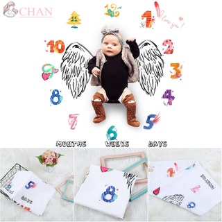 CHAN Kids Angel Wing impreso Telón de fondo Flores números Manta de bebé recién nacido Foto prop Algodón Nuevo Hito Mensual La fotografia